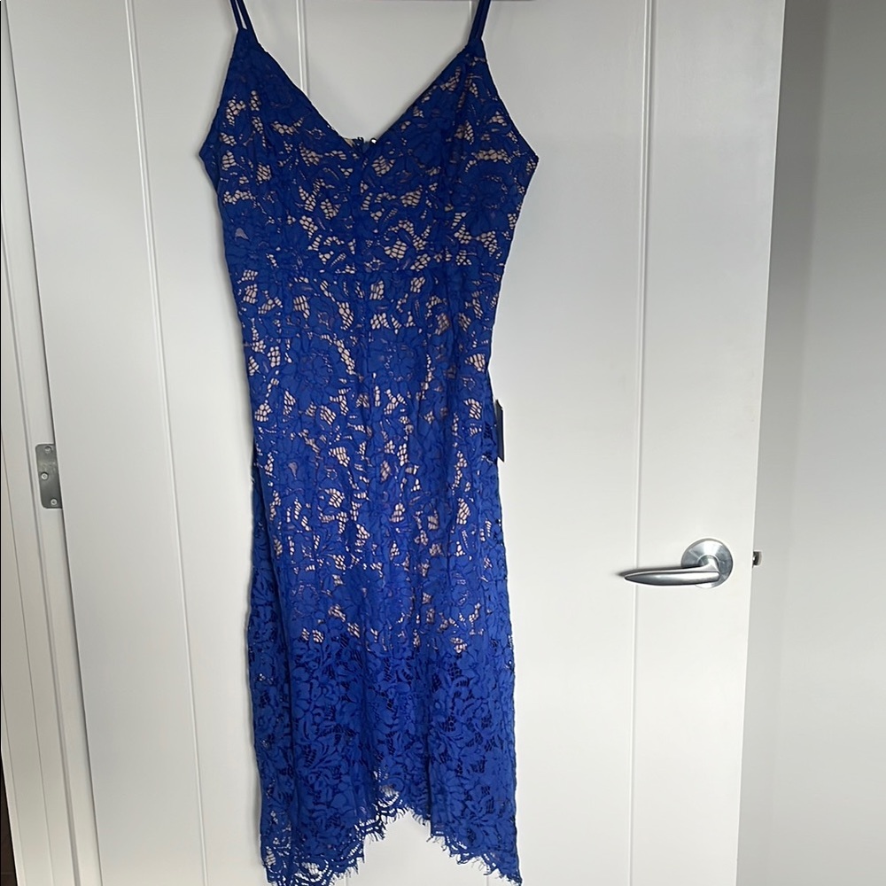 Lulus Chic Asymmetrical Blue Lace Dress